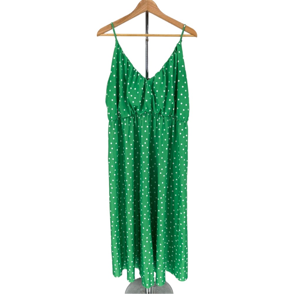 ASOS Maternity Green Cami Plunge Midi Dress Blouson Top Polka Dot size 16